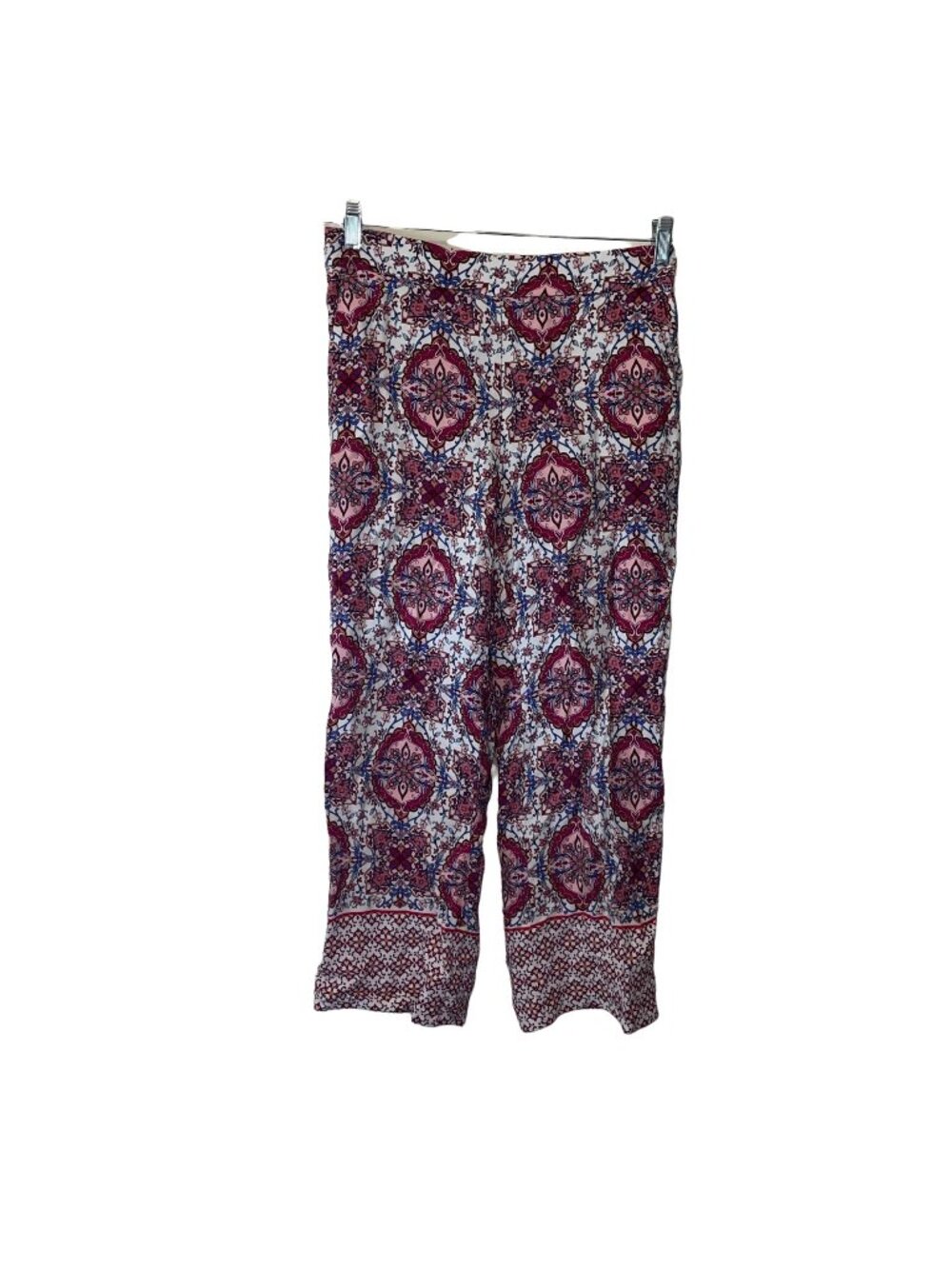Loft Womens Small Bohemian Style White & Pink Floral Patterned Pants